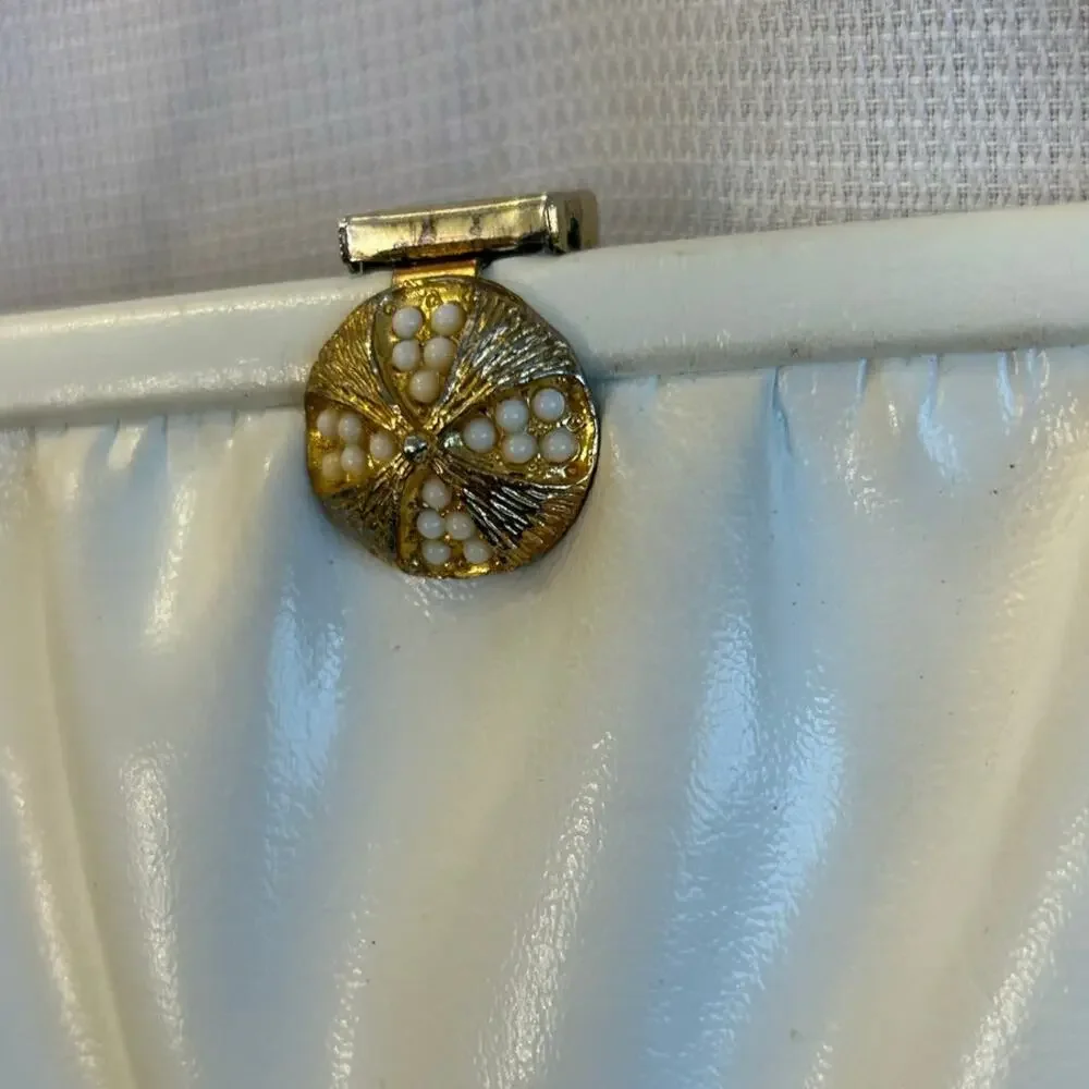 Vintage 60s/70s White Leather Clutch With Gold Chain And Accents